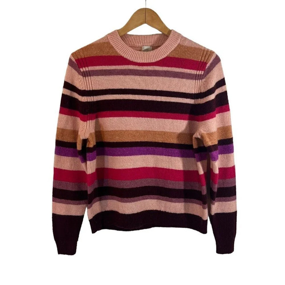 A New Day Striped Crewneck Sweater Small Pink Purple Stretch Knit Pullover Top - Picture 1 of 7